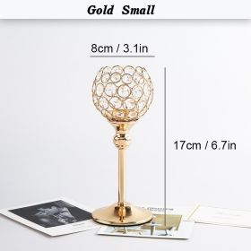 Crystal Candle Holder Pillar Gold/Silver Metal Tealight Candlestick Wedding Table Centerpiece Party Christmas Home Desktop Decor (Color: Gold  Small)