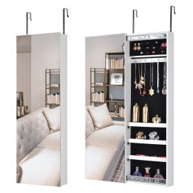 Full Mirror Jewelry Storage Cabinet With with Slide Rail Can Be Hung On The Door Or Wall (Color: White)